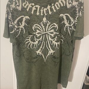 Affliction Men's Olive Green Graphic Short Sleeve Tee